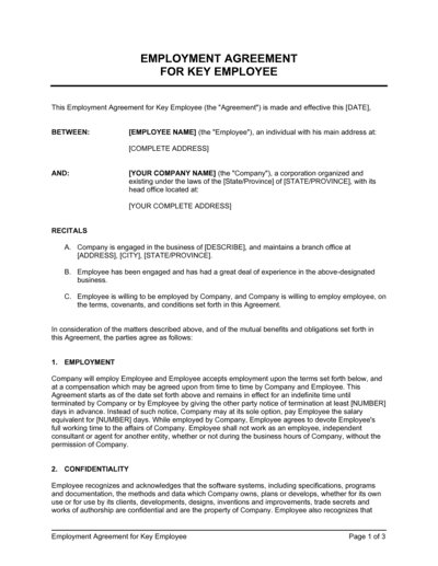 Business-in-a-Box's Employment Agreement Key Employee Template
