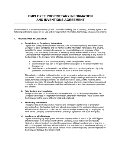 Business-in-a-Box's Proprietary Information and Inventions Agreement Template