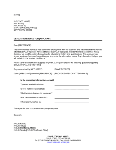 Business-in-a-Box's Educational Reference Check Letter Template
