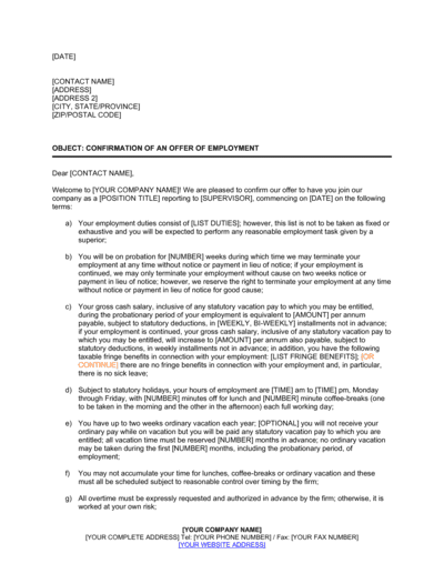Business-in-a-Box's Letter Confirming Employment Terms Template