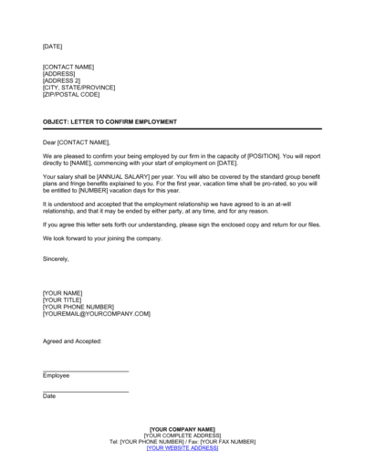 Business-in-a-Box's Letter Confirming Employment Template