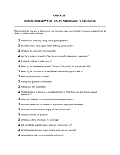Business-in-a-Box's Checklist Health and Disability Insurance Template