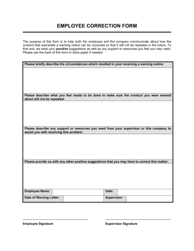 Business-in-a-Box's Employee Correction Form Template