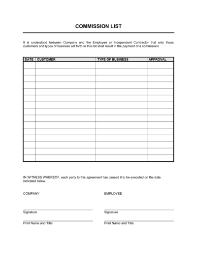 Business-in-a-Box's Commission List Template
