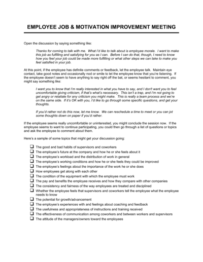 Business-in-a-Box's Employee Job and Motivation Improvement Meeting Template
