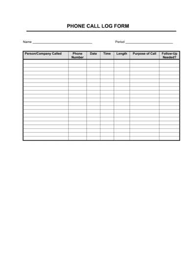 Business-in-a-Box's Telephone Tracking Log Template