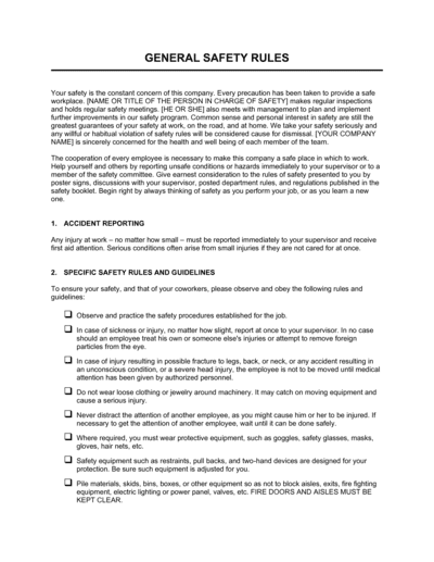 Business-in-a-Box's General Safety Rules Template