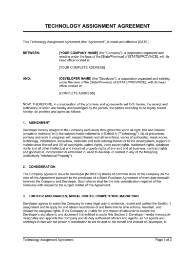 Business-in-a-Box's Technology Assignment Agreement Template