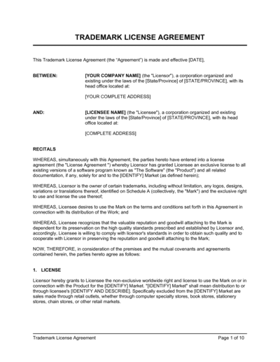 Business-in-a-Box's Trademark License Agreement For Software Template