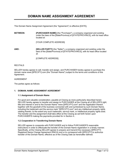 Business-in-a-Box's Domain Name Assignment Agreement Template