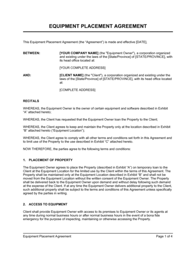 Business-in-a-Box's Equipment Placement Agreement Template