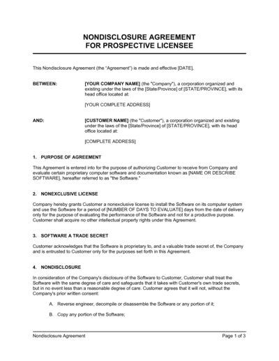 Business-in-a-Box's Non-Disclosure Agreement Prospective Licensee Template