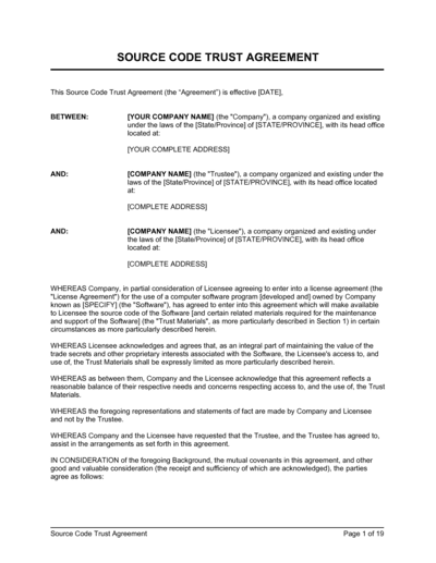 Business-in-a-Box's Source Code Trust Agreement Template