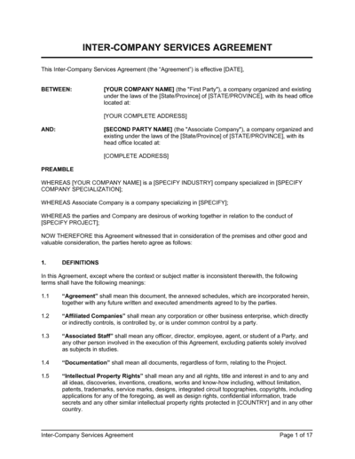 Business-in-a-Box's Inter-Company Services Agreement Template