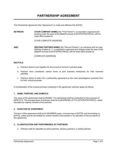 Business-in-a-Box's Partnership Agreement Short Form Template
