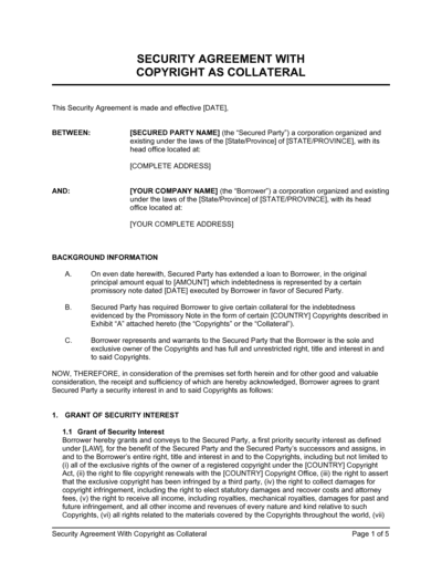 Business-in-a-Box's Security Agreement With Copyright As Collateral Template