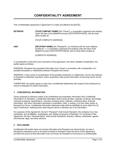 Business-in-a-Box's Confidentiality Agreement Template