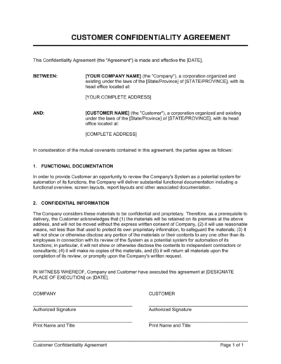Business-in-a-Box's Customer Confidentiality Agreement Template