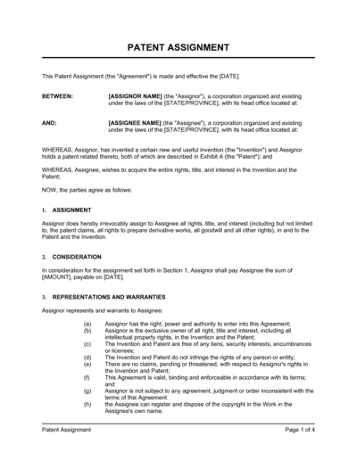 Business-in-a-Box's Patent Assignment Template