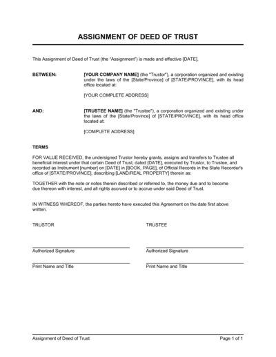 Business-in-a-Box's Assignment of Deed of Trust Template