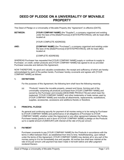Business-in-a-Box's Deed of Pledge Universality of Movable Property Template