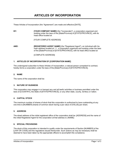 Business-in-a-Box's Articles of Incorporation Template