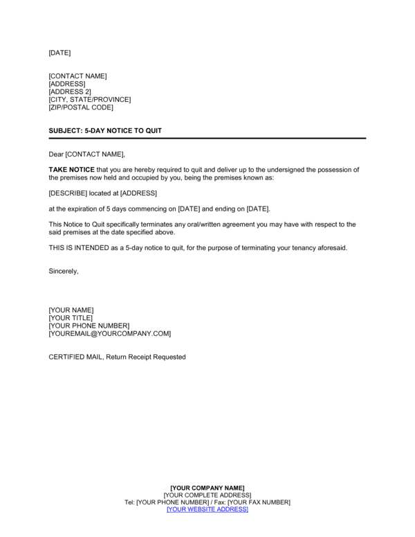 5 Day Notice To Quit Template (Free Word)