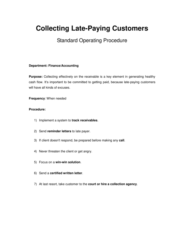 How To Collect Late Paying Customers Template | BIB