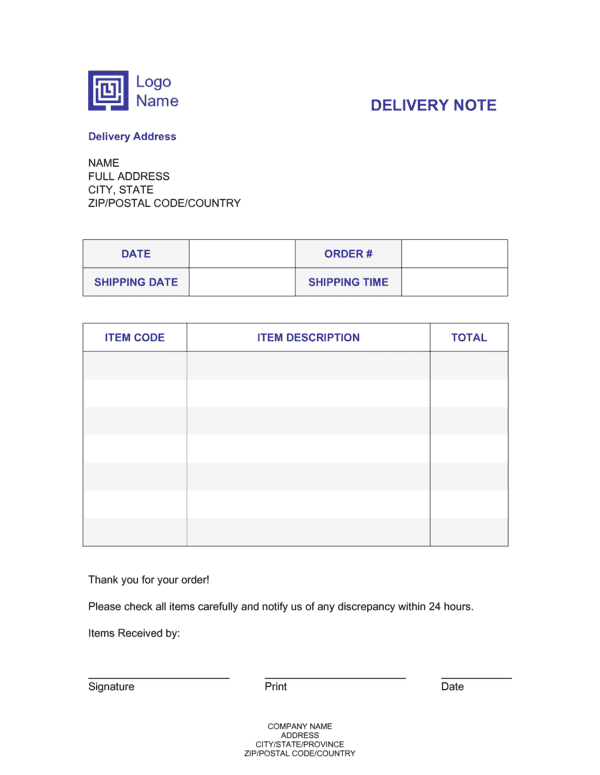 Delivery Note Table Free Delivery Note Template – Word & PDF