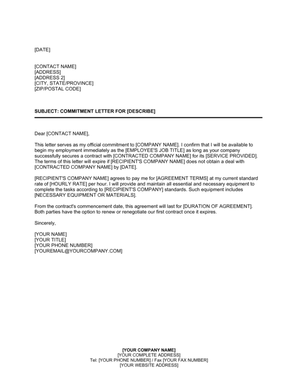 Commitment Letter Template (Free Word)