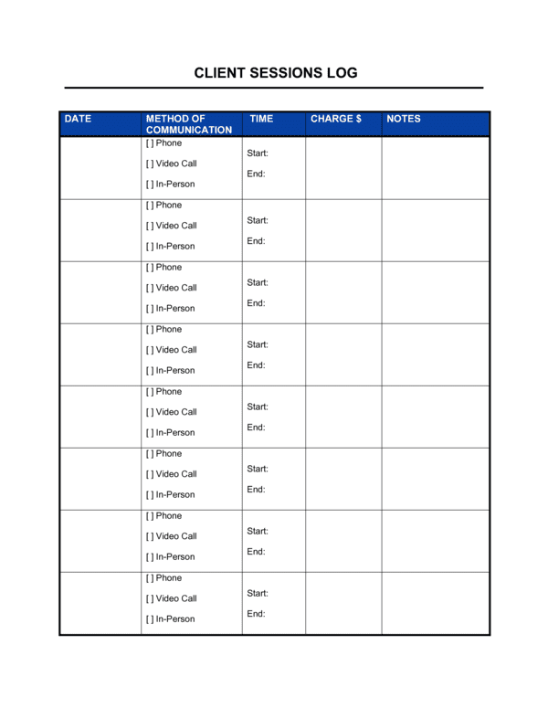 Free Client Sessions Log Template – Word & PDF
