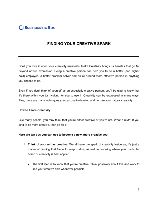 Free Finding Your Creative Spark Template – Word & PDF