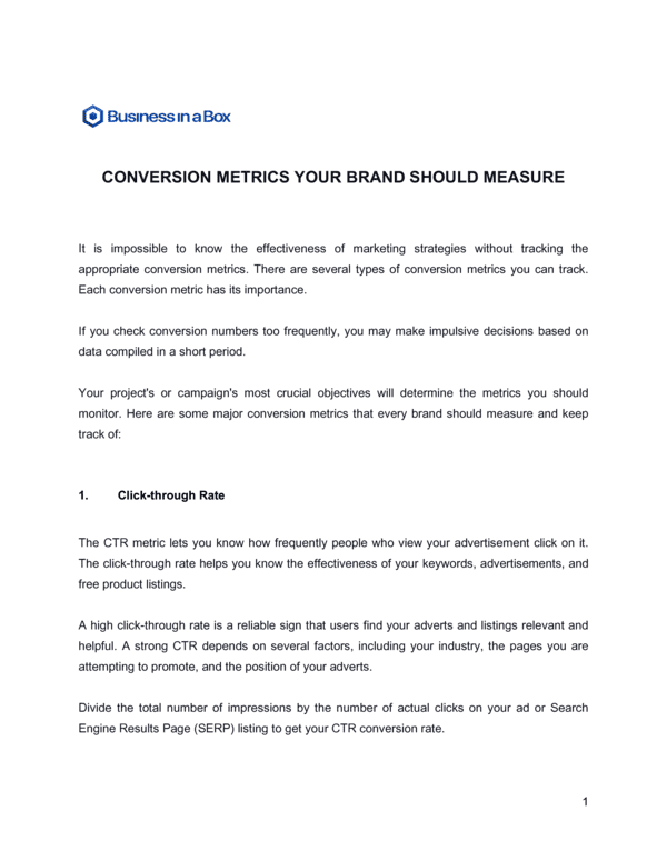 Conversion Metrics Report Template (Free Word)