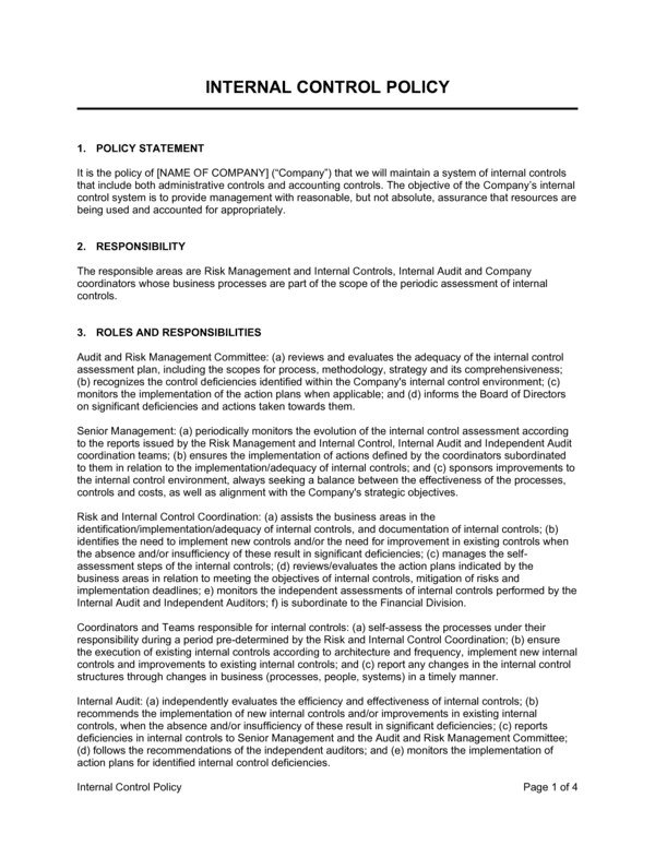 Direct Control Policy Free Internal Control Policy Template – Word & PDF