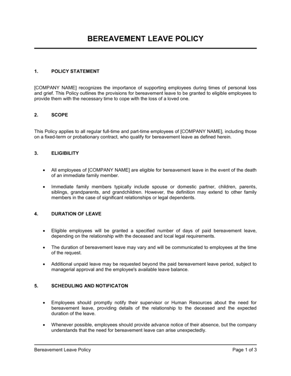 Bereavement Leave Policy Template (Free Word)
