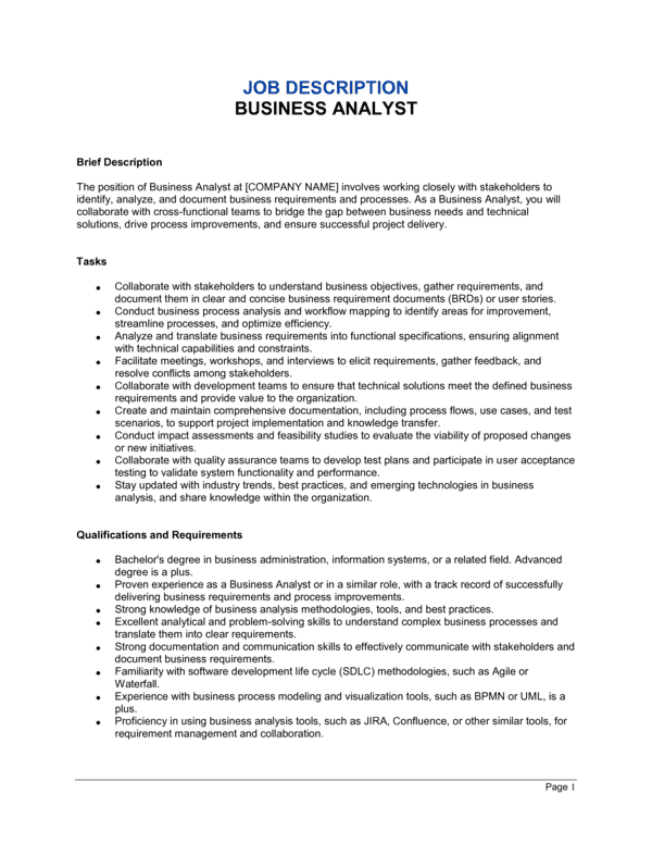 Free Business Analyst Job Description Template – Word & PDF