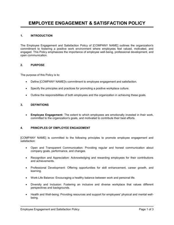 Employee Engagement And Satisfaction Policy Template (Free Word)