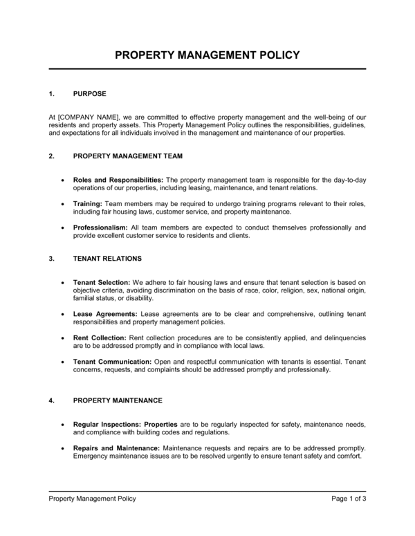 Property Management Policy Template | Business in a Box