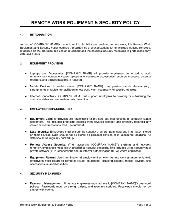 Free Remote Work Equipment and Security Policy Template – Word & PDF