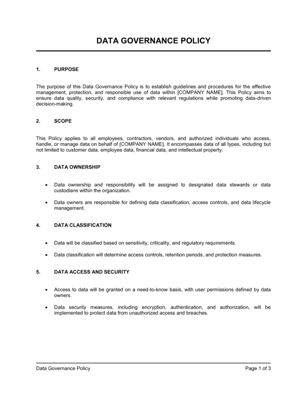 Free Data Governance Policy Template – Word & PDF