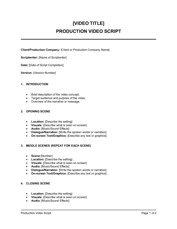 General Video Script Template (Free Word)