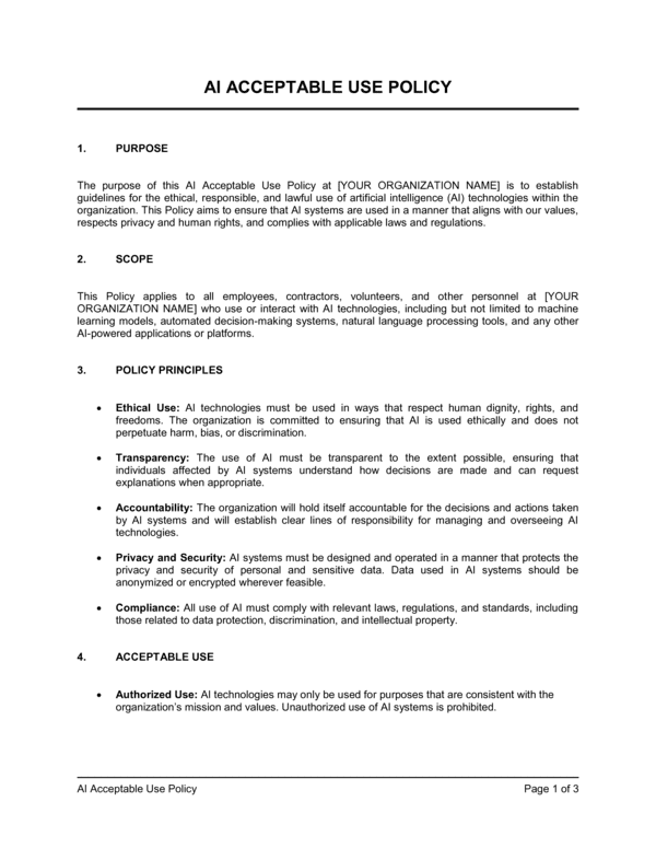 AI Acceptable Use Policy Template (Free Word)