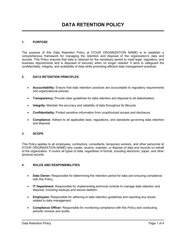 Free Data Retention Policy Template – Word & PDF
