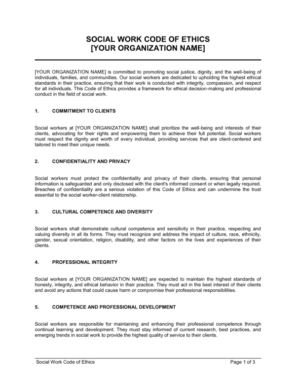 Social Work Code of Ethics Template (Free Word)