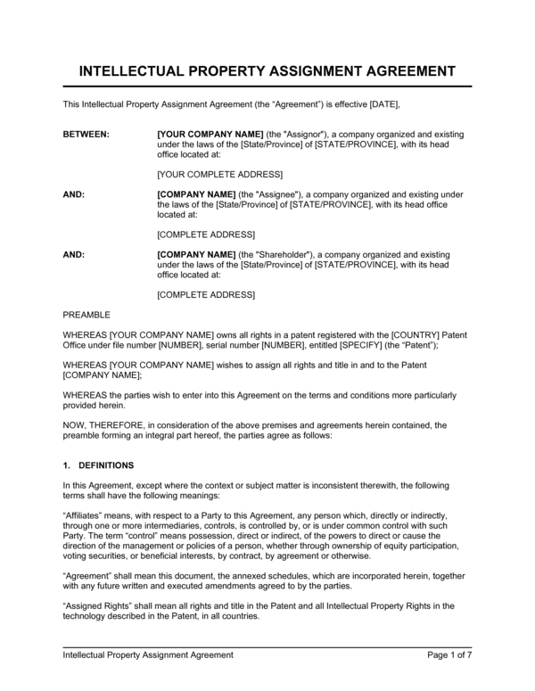 Intellectual Property Assignment Template (Free Word)