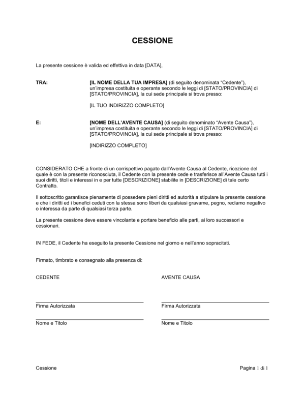 Cessione Modello di cessione (Word gratis)