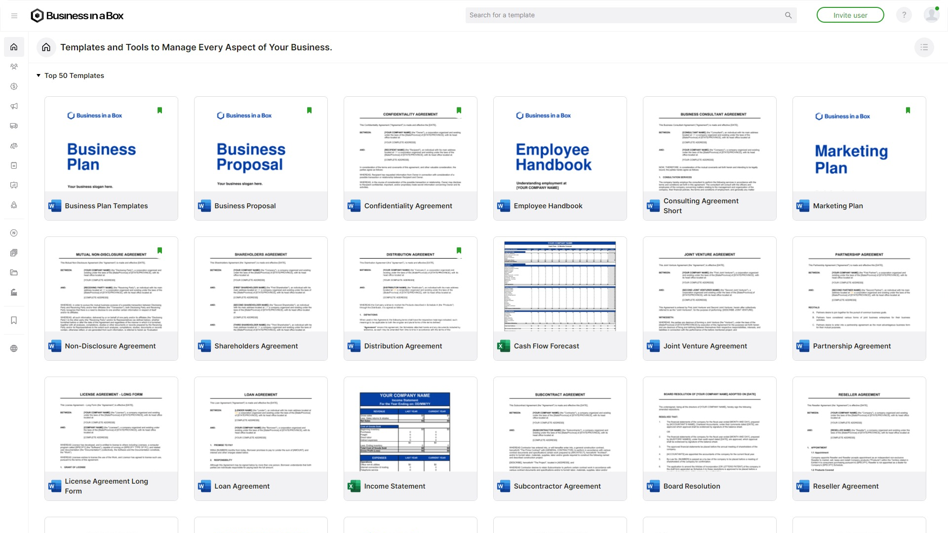 Document templates for business procedures.