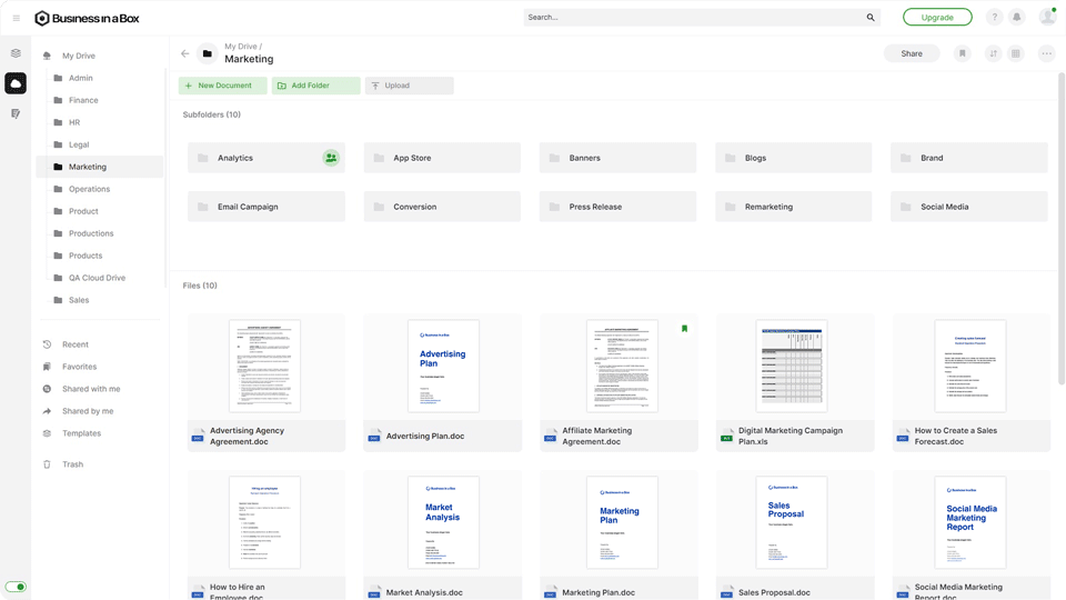 Document templates for business procedures.